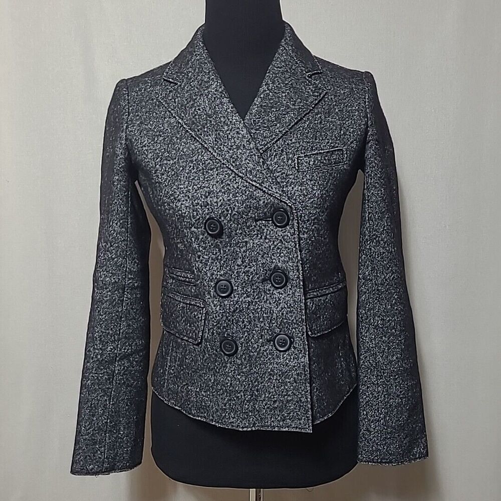J Crew Marled Thandie Blazer Double Breast Cotton Wool Charcoal Grey Size 2 Gray
